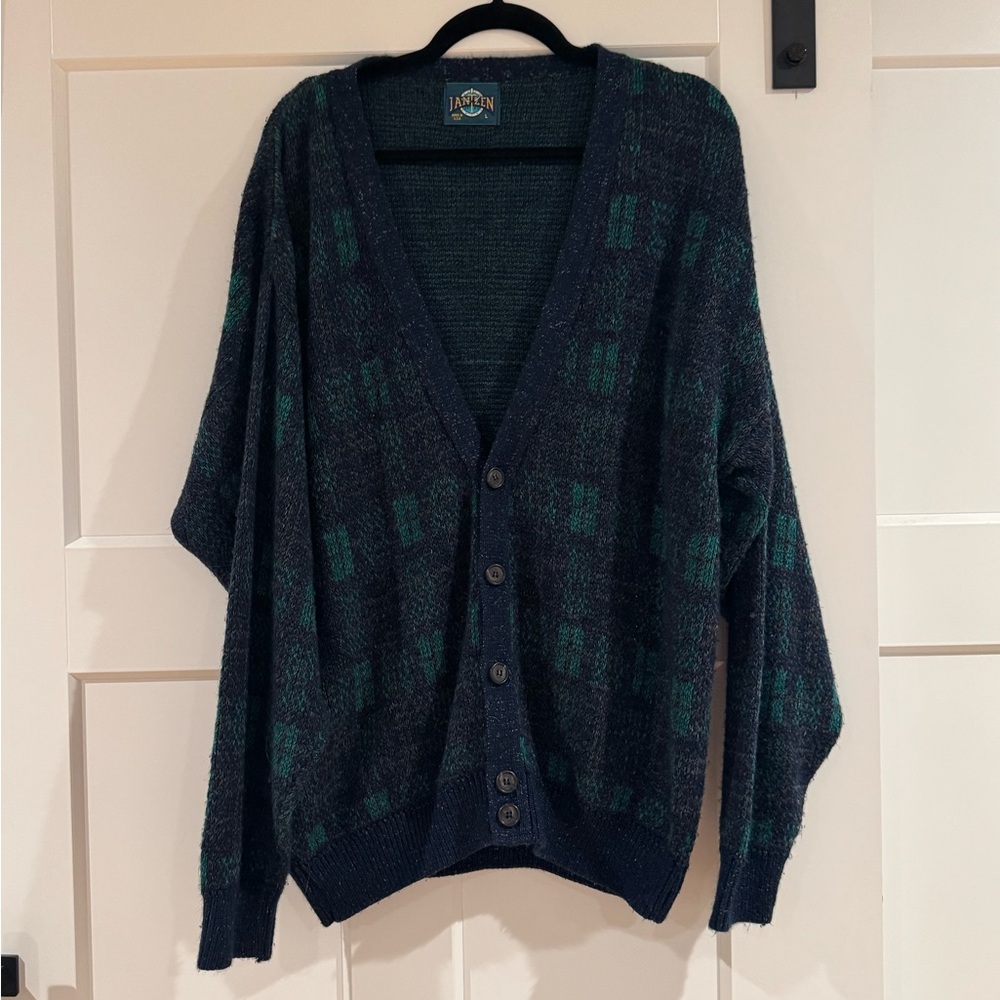 Jantzen Men's Cardigan in Navy and Green Plaid